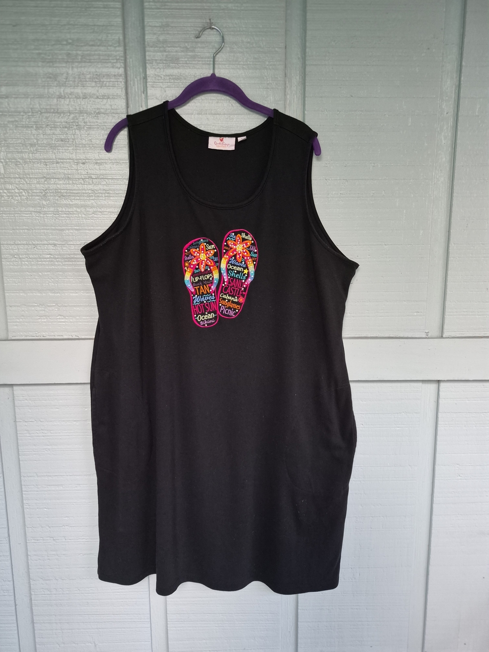 Quacker Factory Sleeveless Black Dress Embelished With Flip Flops 1X